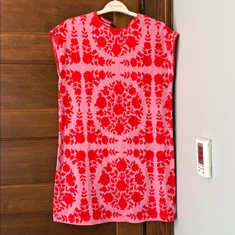 Boden Pink and Red pom Floral Shift Mini Dress - Picture 7 of 8